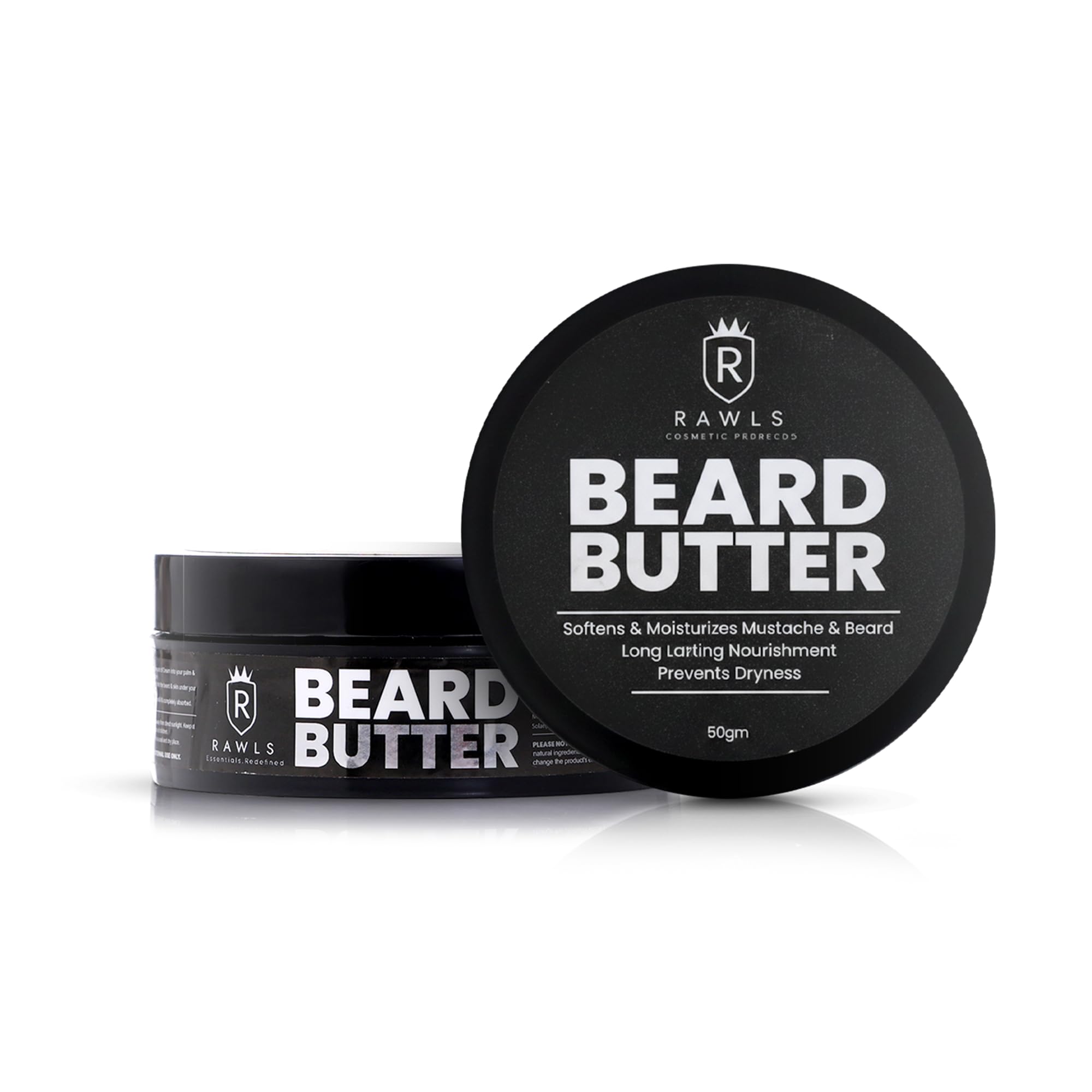 Rawls Beard Butter – Strong Hold & Softening Balm for Thick Beards – Natural Conditioner with Almond Oil & Shea Butter – Styles, Nourishes & Tames Mustache Hair – 50g