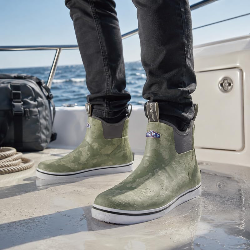Image of SUREWAY Men's Waterproof Ankle Deck Boots | Lightweight, Professional Slip Resistant, Neoprene Rubber Rain Boots