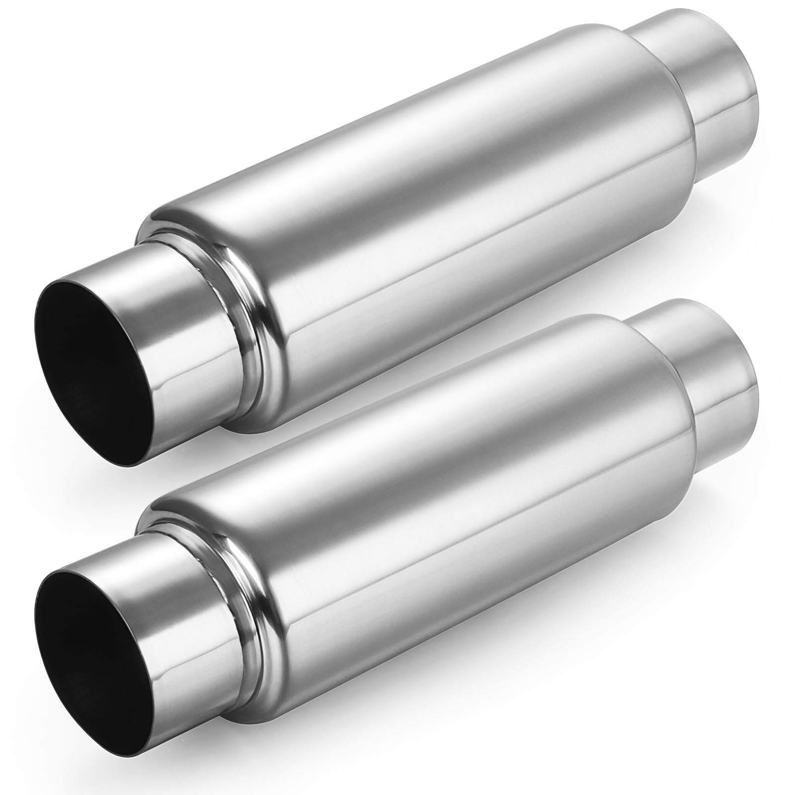 A-KARCK 2 Pack 3" Inlet Exhaust Resonator, 3" Inlet 3" Outlet 13.8" Overall Length Muffler Resonator Stainless Steel,Polished