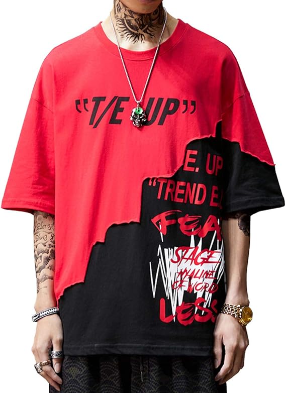 Amazon Hisitosa Tシャツ メンズ 夏服 半袖 ヒップホップ ストリート レディース Hiphop 綿 カットソー カジュアル ファション Xl ブラック レッド Tシャツ カットソー 通販
