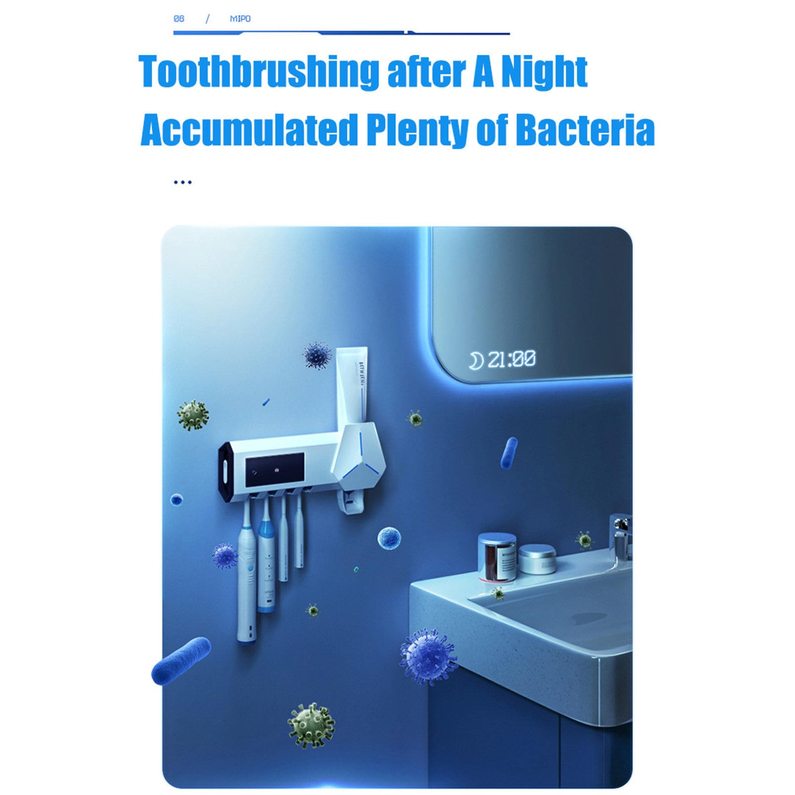 Tenedores de Cepillo de Dientes UV Inteligentes para baño, exprimidor de Cepillo de Dientes sin Agujeros, montado en la Pared,Black