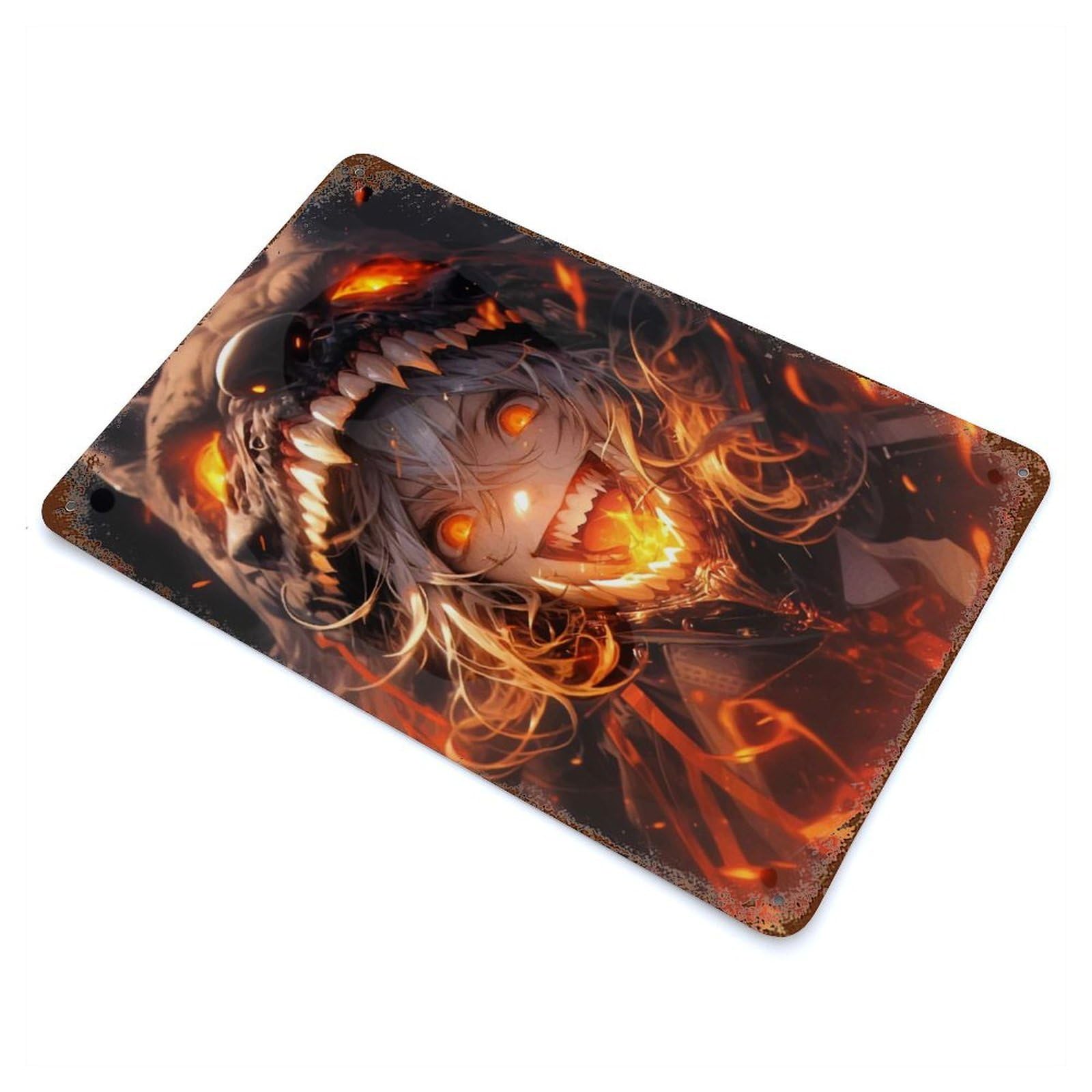 Rust Effect Fiery Wolf Girl Rusty Metal Tin Sign 11.8"x7.9", Old School Wall Decor for Pub, Kitchen And Man Cave Decor