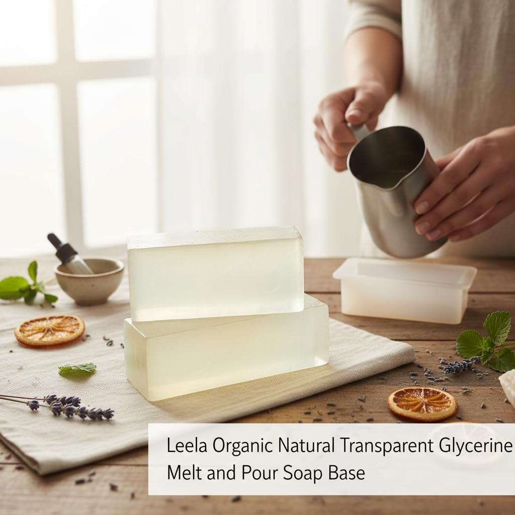 Leela Organic Natural Transparent Glycerine Melt and Pour Soap Base (Net 1 kg Bar) 1