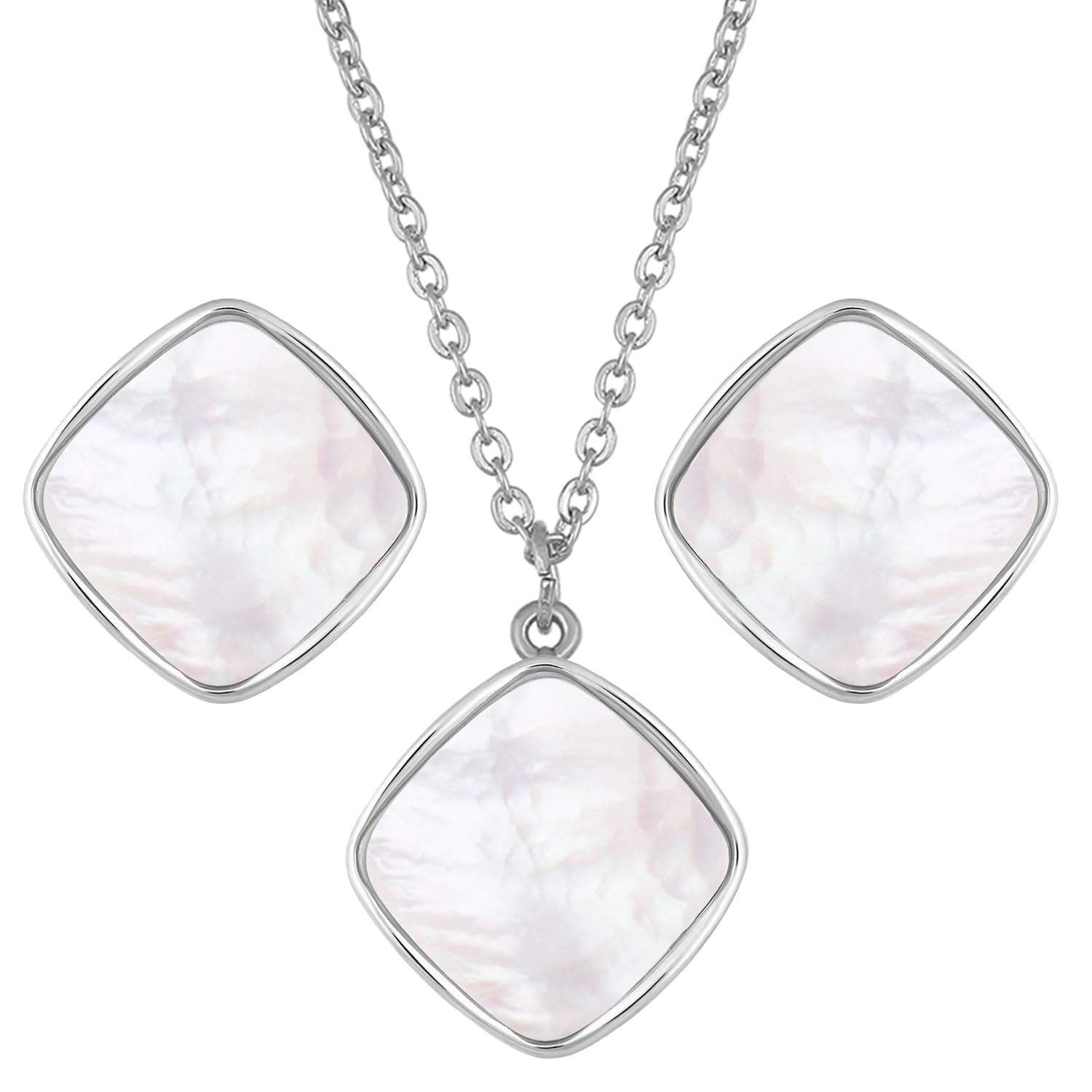 Peora Silver Plated Square Shape Pendant Chain Necklace & Stud Earrings Jewellery Set Gift for Women (B0CQYPYC2D) Amazon Price History, Amazon Price Tracker