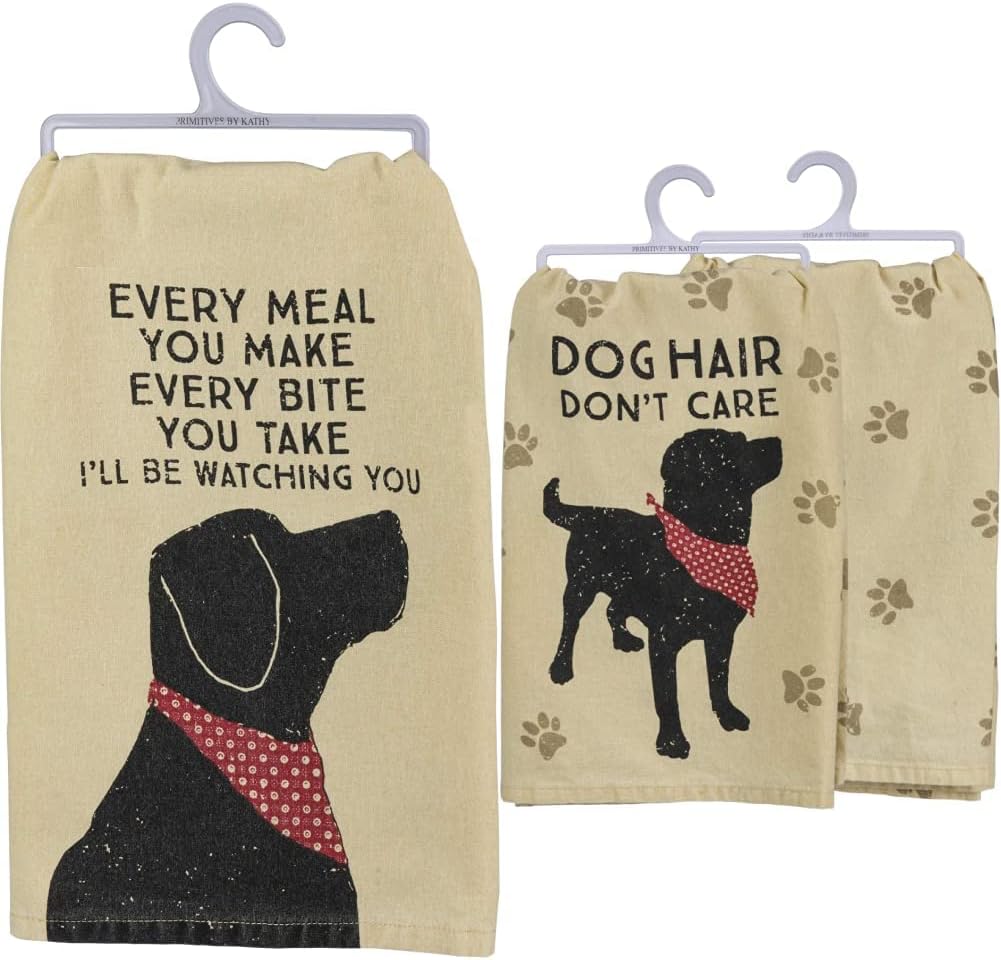 Primitives by Kathy Rustic Dish Towel, 28" x 28", I'll Be Watching You & Rustic Dish Towel, 28" x 28", Dog Hair