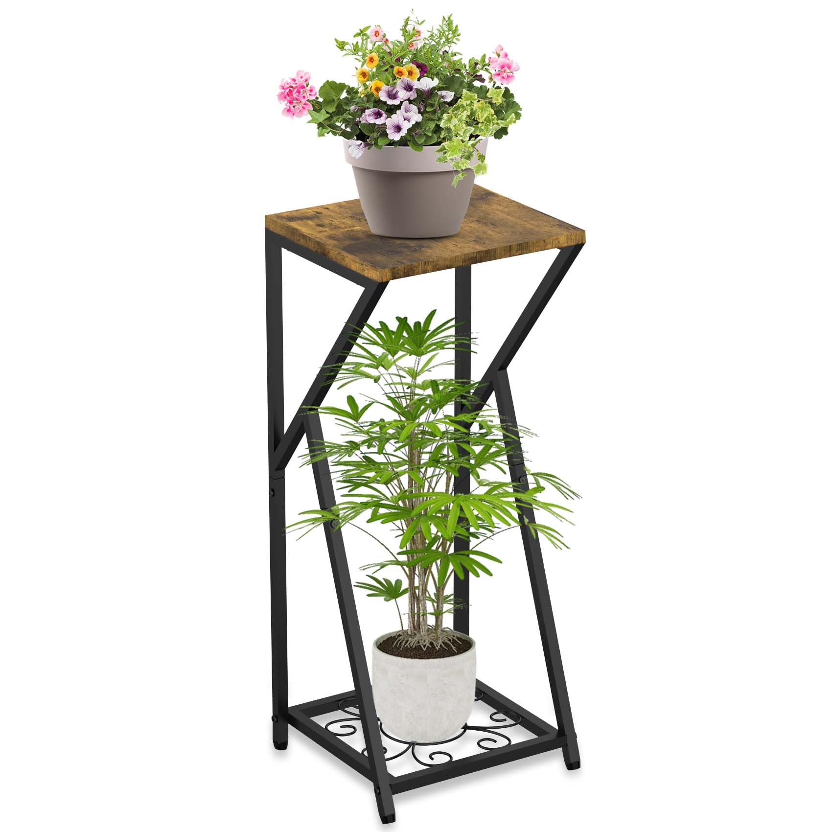 Eremaoy Tall Plant Stand Indoor Corner Metal Plant Shelf for Multiple Plants 2 Tier Modern Wood Plant Support Flower Pot Holder Display Rack for Home Living Room Outdoor Balcony Garden Patio