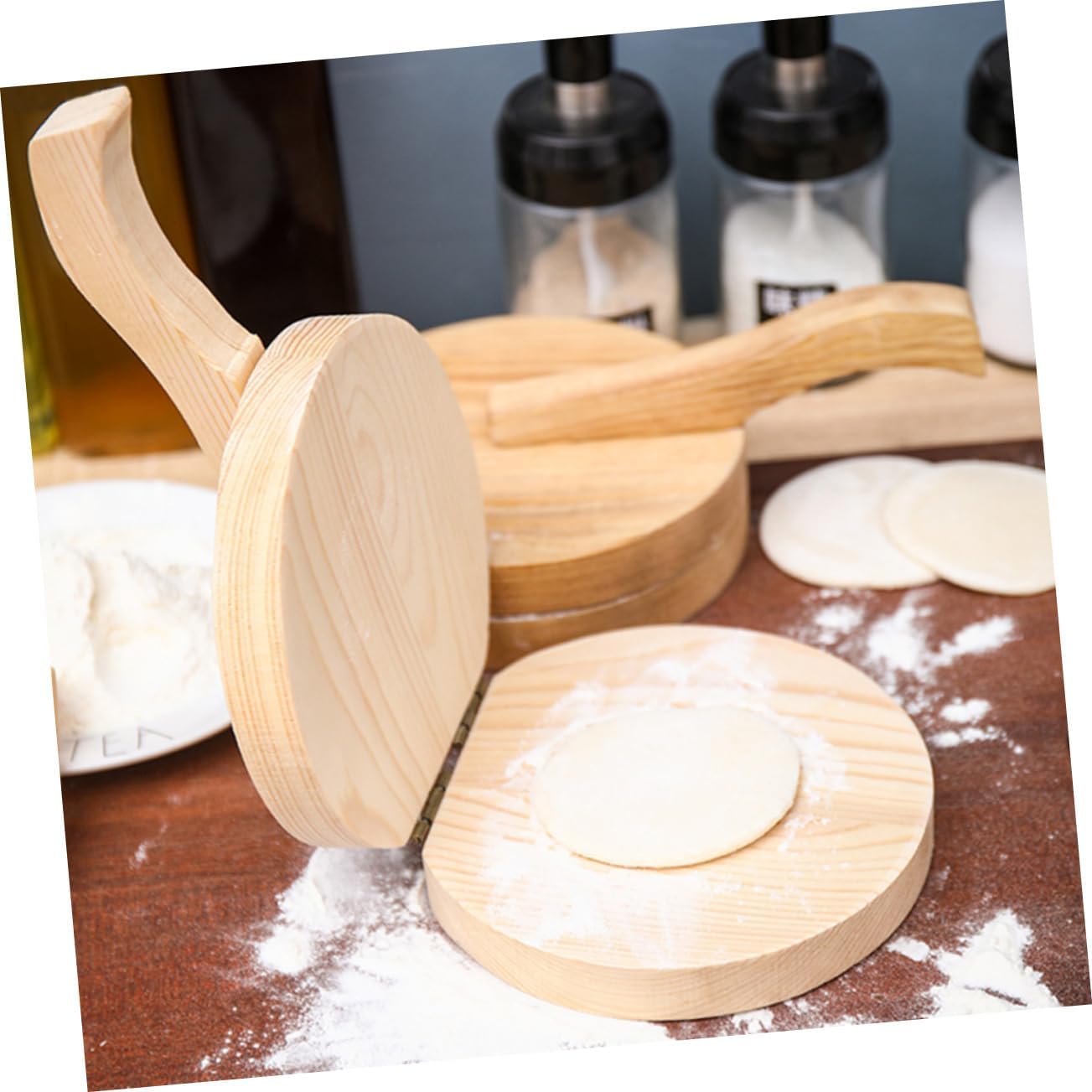 1pc Wooden Dumpling Dough Pressing Tool Practical Dumpling Wrapper Presser for Easy Homemade Cooking Food-grade Wooden Material for Making and Empanadas