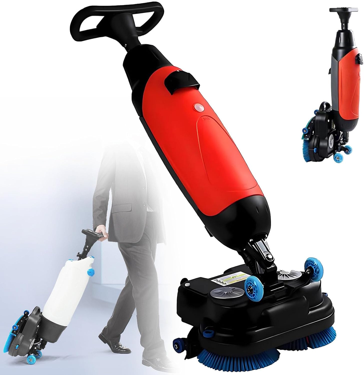 Electric Floor Scrubber Cleaner,43cm Dual-Brush Walk-Behind Machine Portable Commercial Floor Scrubber,36V Battery Powered,360° Rotating Head,1200 m²/h,for Tile and Hard Surfaces Red