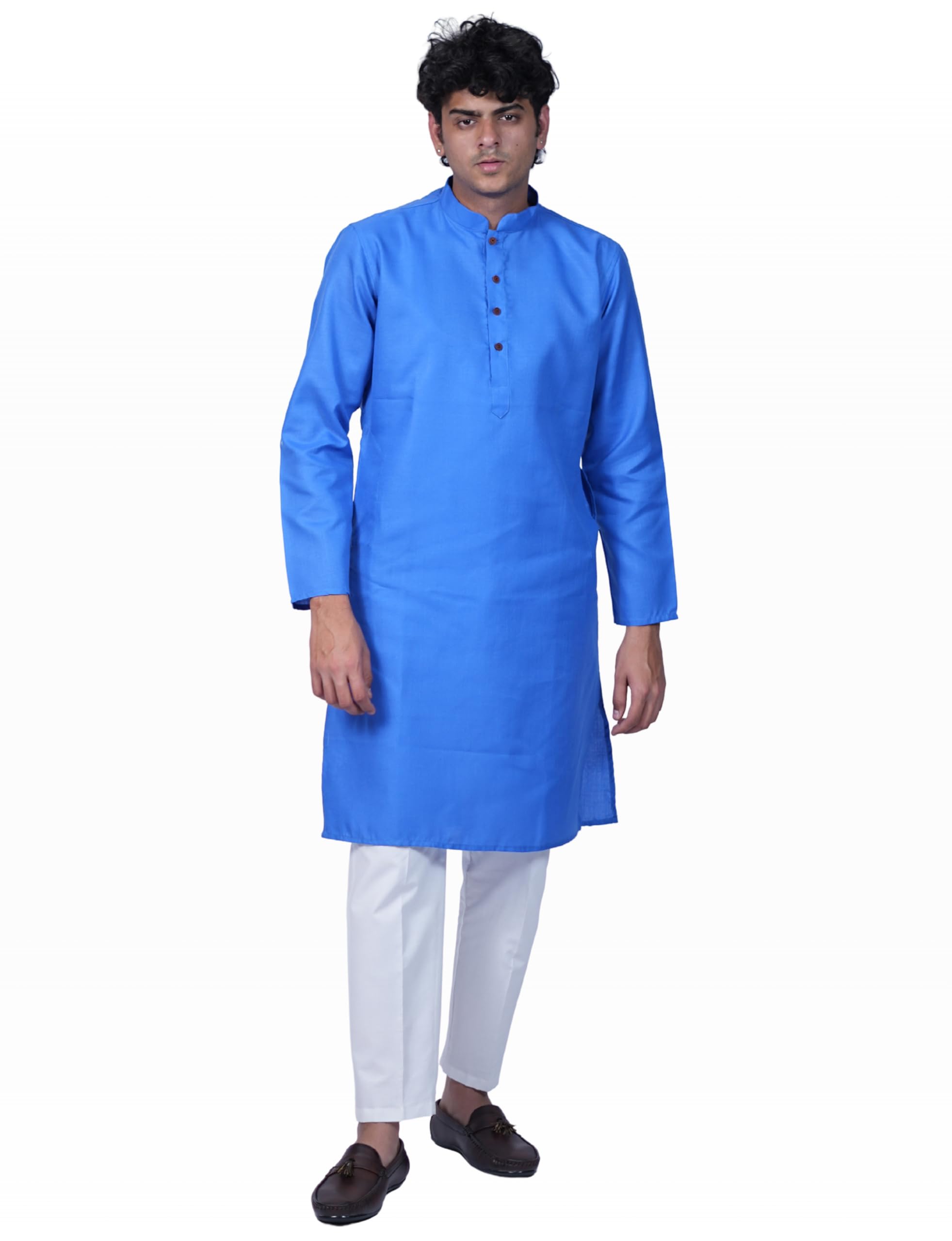 mridang Men’s Cotton Kurta Straight Fit Solid Color | Traditional Ethnic Kurta for Wedding Pooja Festival Haldi Party Soft Breathable Cotton-picture-17