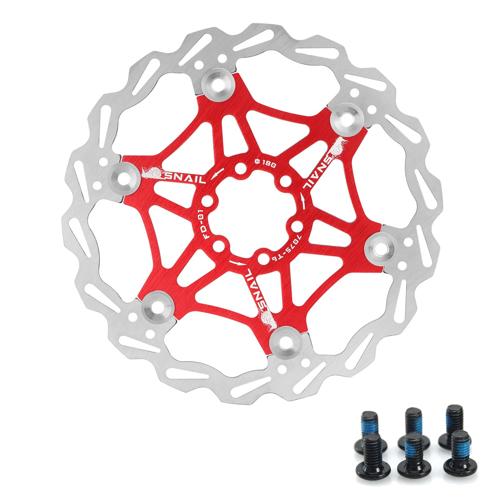 Yongness Mountain Bike Floating Brake Rotor 180mm Red Bicycle Center Lock Rotor + 6 Screws Disc Brake Rotor/Hydraulic Brake Rotor/Bicycle Parts