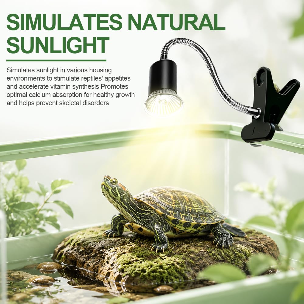 Lampa grzewcza żółwia, żółwia ziemnego, gady L-ampe terrarium z zaciskiem obrotowym 360°, odpowiednia 2 żarówki UVA UVB 50 W dla żółwi, jaszczurek, wężów, pająków i gadów