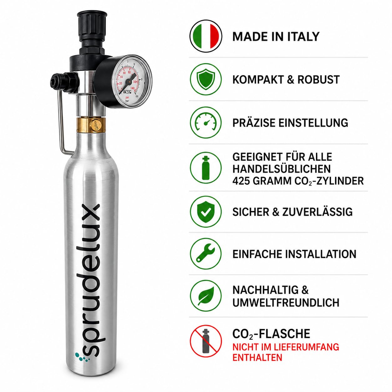 Reductor de presión de CO2 para uso habitual de 425 g de cilindros de CO2 adecuado para Brita Yource y Neo. Sistema de gasificador.