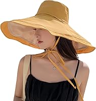 Vista 23 de Sombrero de sol de ala súper ancha para mujer, de algodón, plegable, reversible, con borde con cable, protección UV, verano, playa, viajes, jardín