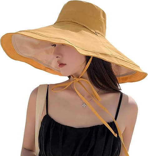 Miniatura 23 de Sombrero de sol de ala súper ancha para mujer, de algodón, plegable, reversible, con borde con cable, protección UV, verano, playa, viajes, jardín