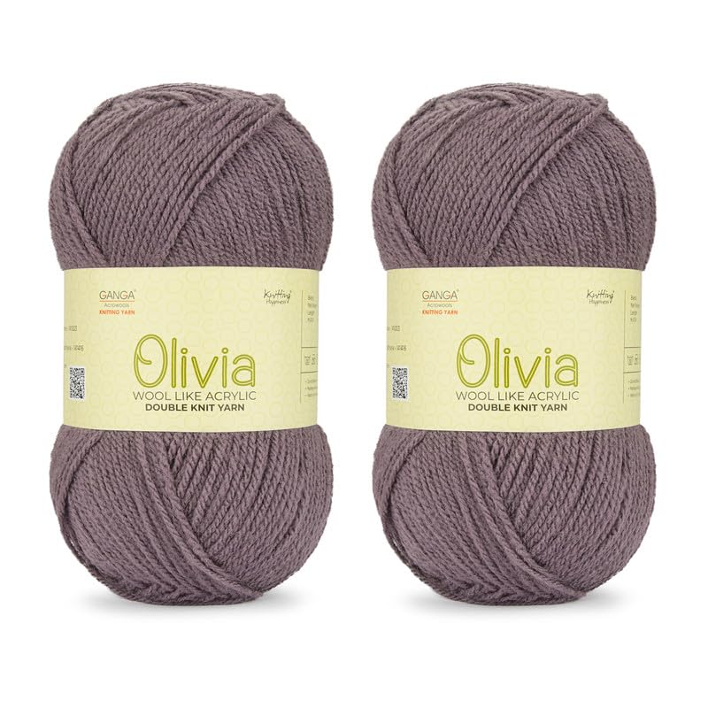 Image of Ganga Acrowools Acrylic Olivia, Double Knit Yarn. Hand Knitting and Crochet Yarn. Oekotex Class 1 Certified. Pack of 2 Balls - 100Gms Each. Shade No. - OLV047, Old Dusky Lavender