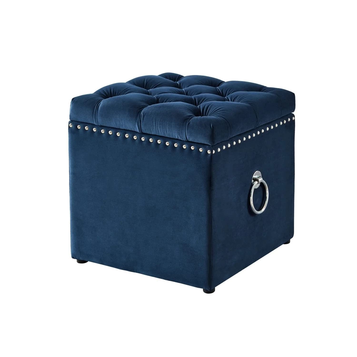 PREDELLA Wooden Square Stools for Sitting,Storage Stool Suitable for Bedroom, Living Room and Kitchen,Button Tufted Velvet Square Storage Ottoman with Handle for Living Room & Bedroom (Blue)-image-18