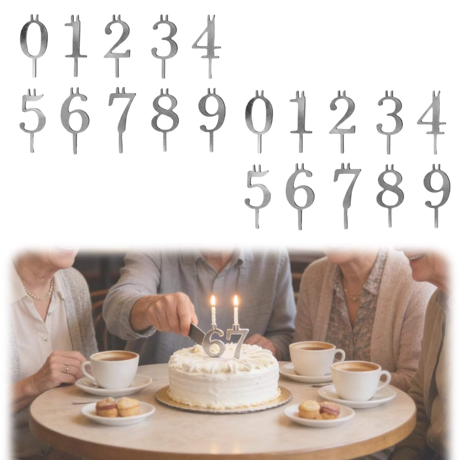Bougie anniversaire chiffre réutilisable : lot de 2 supports argentés ajustables de 0 à 9 pour gâteau