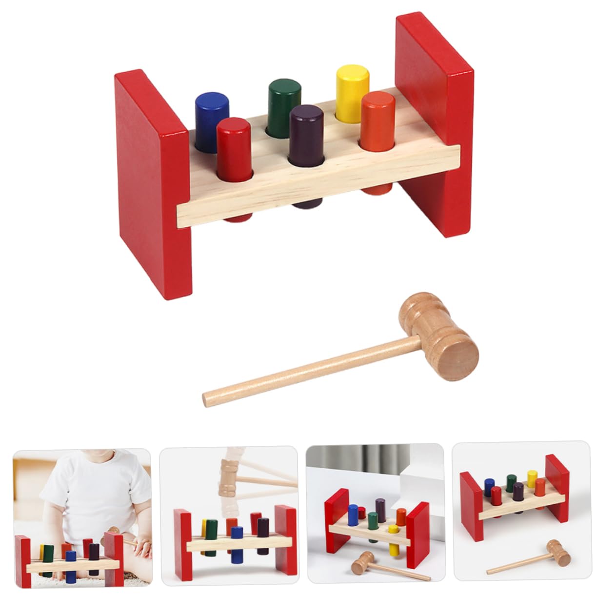 Sosoport 1 Set Wooden Pounding for Hand Eye Coordination Early Education Cognitive Development and Safe Material Recognition Activity