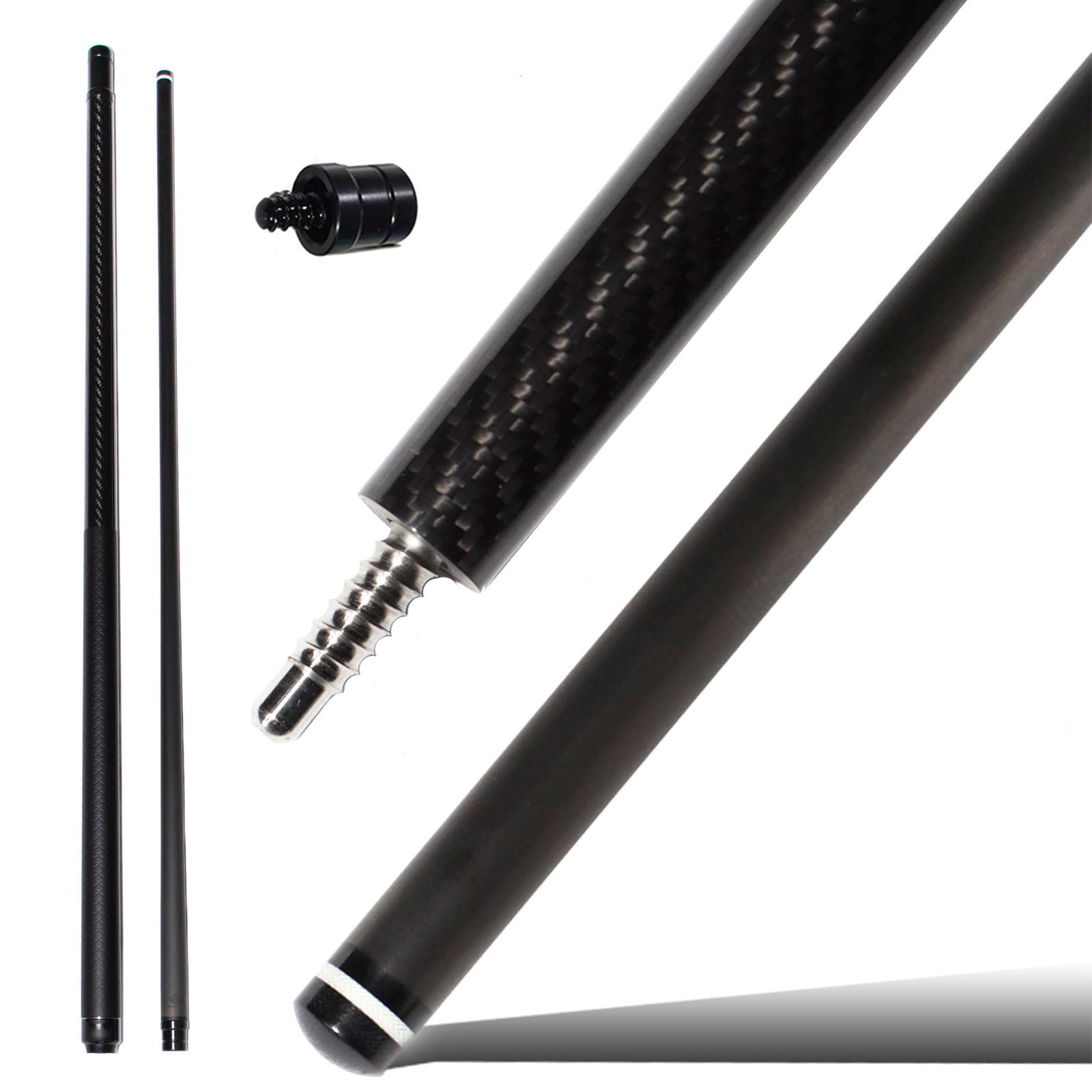 ビリヤード キュー T700カーボンファイバー前肢 3K綾織りカーボン後肢 ブレイクキュー 長さ147cm 重量19oz 先端径12.9mm UV印刷+エラストマーグリップ ステンレス8条ネジ連結 プロ仕様