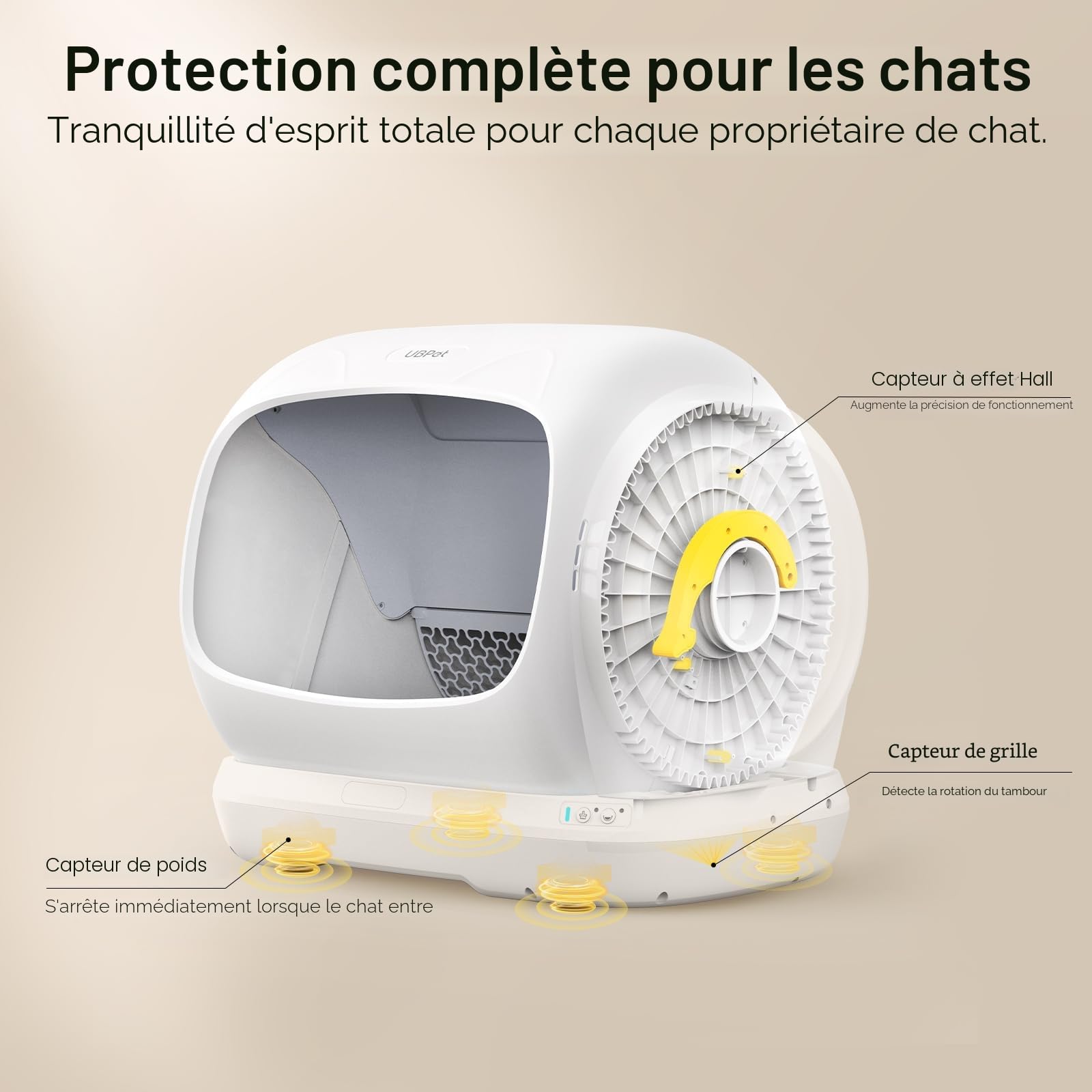 UBPET XXXL Litière Autonettoyante pour Chats,106L-Litière Automatique avec Contrôle par App, Désodorisant, Grande Capacité, pour Multiple Chats