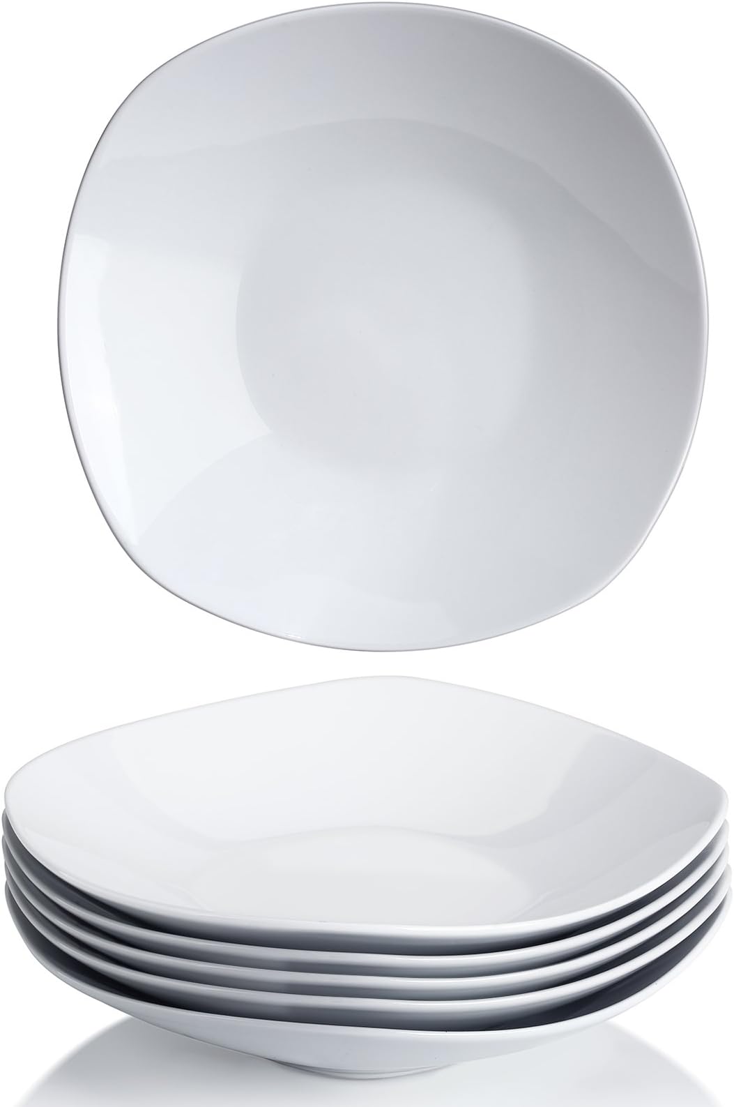 Y YHY Pasta Salad Bowls, White Porcelain Square Bowl Set, 9 Inches, Wide and Shallow, Set of 6
