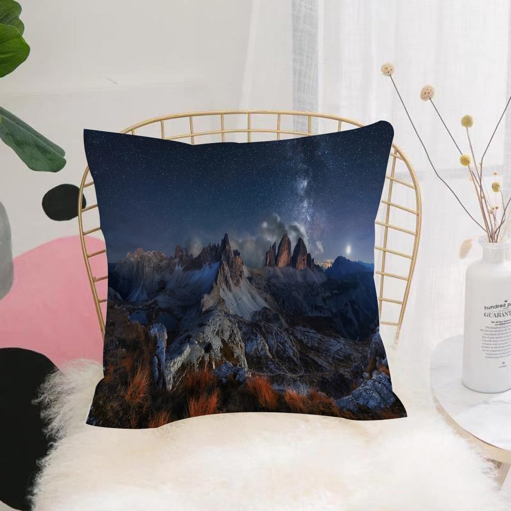 Hyosxw Night, Dolomites Italy Alps Mountain Landsca - A4 Cushion Cover,Throw Pillow Case Home Decorative For Living Room Bedroom Sofa Chair 18X18 Inch,Night, Dolomites Italy Alps Mountain Landscape With Ci,Pillowcase 45X45cm