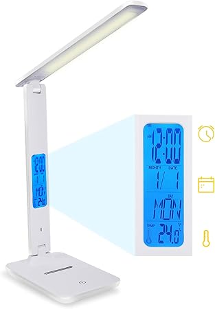 Amazon Co Jp デスクライト Led 電気スタンド 卓上ライト目に優しい 目覚まし時計 照明ライト 色温度 調光 日付 気温 表示 3段階調 色 Usb充電式 電気スタンド 勉強 省エネ ト明るい スマホスタンド ホワイト ホーム キッチン