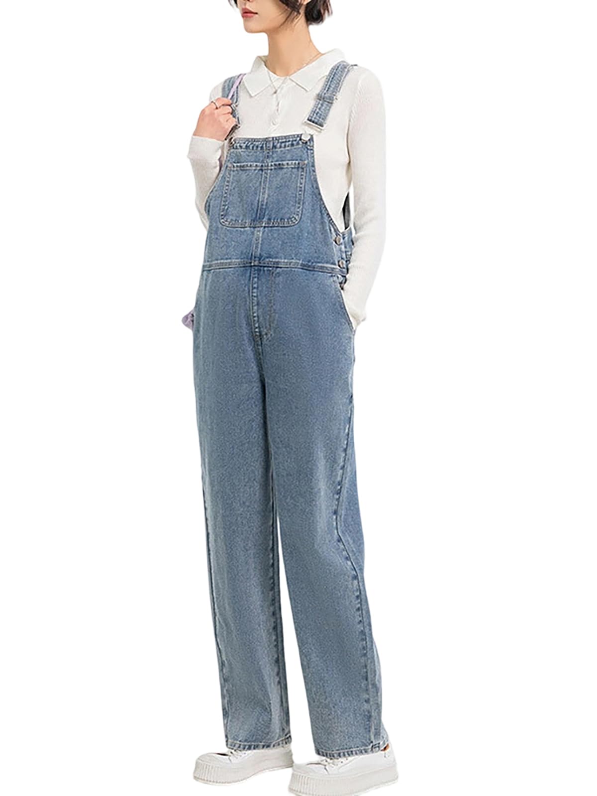 Generico Salopette in denim premaman con spalline regolabili gamba dritta tute in denim premaman per donne incinte
