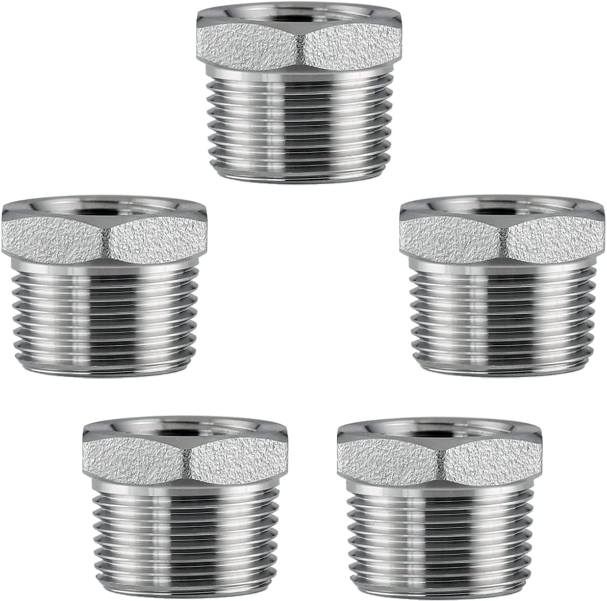Stainless Steel 1/2" Male NPT to 3/8" Female NPT Reducer Hex Bushing Pipe Fitting Adapter (pack of 5)