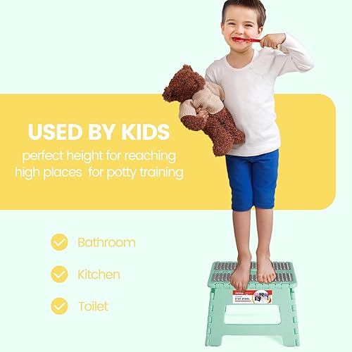 Miniatura 6 de ACSTEP Taburete plegable de 9 pulgadas, capacidad de 300 libras, taburete antideslizante con asa, taburetes plegables de plástico para niños,