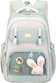 Mildame Kawaii School Backpack for Teen Girls, Cute Bookbags for Elementary Middle School, Multiple Pockets Girls Daypack with Accessories, Green
