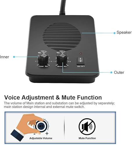 Vista 8 de Sistema de intercomunicación de altavoz de ventana Micrófono de intercomunicación antiinterferencias de doble vía para hablar a través del vidrio