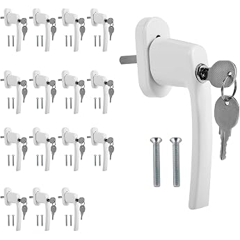 16 x Aluminium Window Handles Child Lock with Lock in Pin Length 35 mm Lockable Safety Window Handle Window Lock Simultaneous Locking with Key Window Handle White