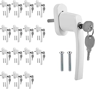 Randaco 20 Set Fenstergriff Aluminium, kindersicherung mit Schloss in Stiftlänge 35mm, abschließbar Sicherheitsfenstergriff, Fensterschloss gleichschließend mit Key, Fenstergriff Weiß