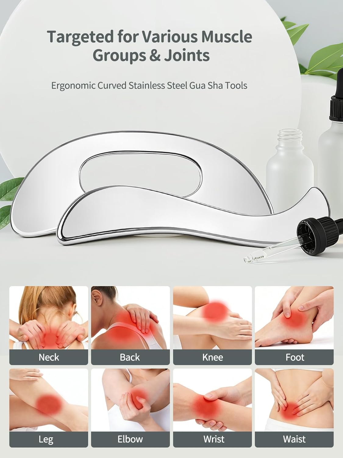 3-in-1 Stainless Steel Gua Sha Massage Tool Set, Muscle Scraper & IASTM Tools for Soft Tissue Mobilization, Myofascial Release, Body Skin Massage, Physical Therapy Sore Muscle Relief with Travel Pouch