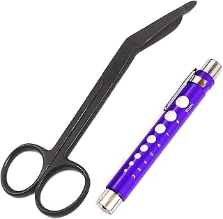 PRECISE CANADA Heavy Duty Reusable Penlight + Tactical All Black Nurse Doctor Medi Lister Bandage Scissors Shears (Purple + Black Bandage Scissors 5.5