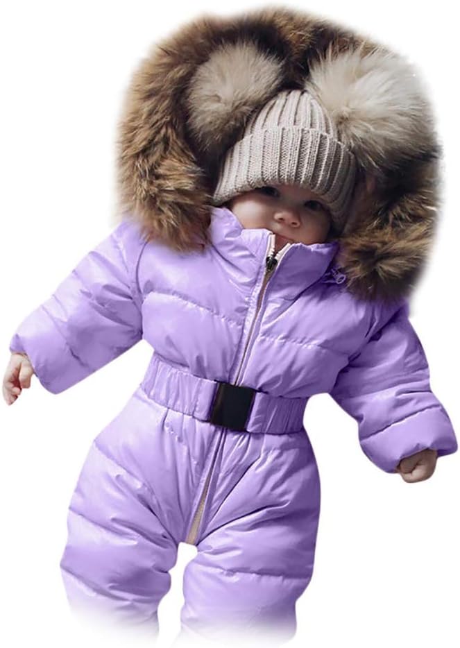 Sameno Infant Toddler Baby Girls Boys Winter Down Snowsuits Romper Jacket Hooded Jumpsuit Warm Thick Coat Outfit Violet