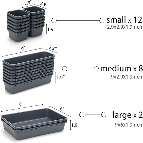 Miniatura 20 de KeFanta Paquete de 32 organizadores de cajones de escritorio, bandeja organizadora de cajones poco profundos, separadores, contenedores de Paquete