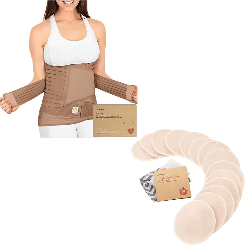 KeaBabies Pregnancy Belly Support Band and Bamboo Viscose Nursing Breast Pads - Belly Bands for Pregnant Women - 14 Washable Pads + Wash Bag - Maternity Belly Band