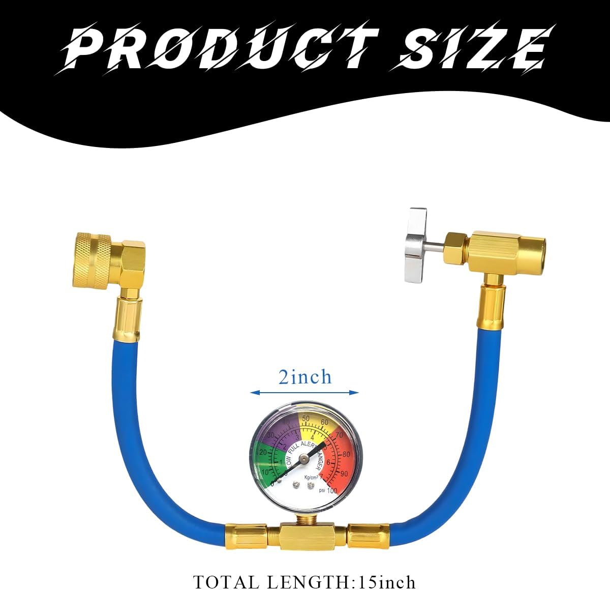 Ohleats R134A Refrigerant Charge Hose Kit, 15.4" R134a AC Refrigerant Charging Hose with Gauge, Auto A/C Refrigerant Dispensing Valve Recharge Nylon Hose Kit, Car Accessories (38cm)