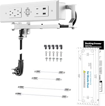 Docking Drawer in-Drawer Outlet Kit with Blade Duo, 4 30W USB-C, 2 USB-A & 2 AC Ports, White