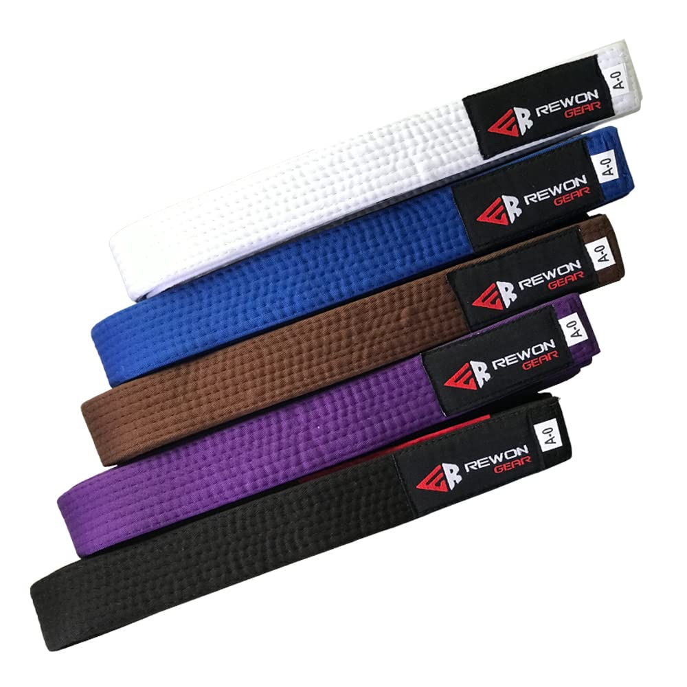 REWON Ceinture de Judo BJJ - Tissu 100% Coton Doux pour la Peau - Ceinture de jiu-Jitsu brésilien (JJB) pour Arts Martiaux, Taekwondo et Kickboxing - pour Adultes et Enfants