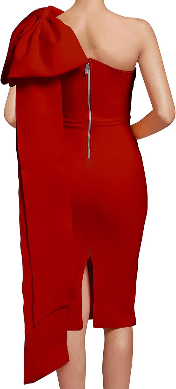 UONBOX Women's One Shoulder Sleeveless Bowknot Bodycon Club Party Bandage Dress - Image 2