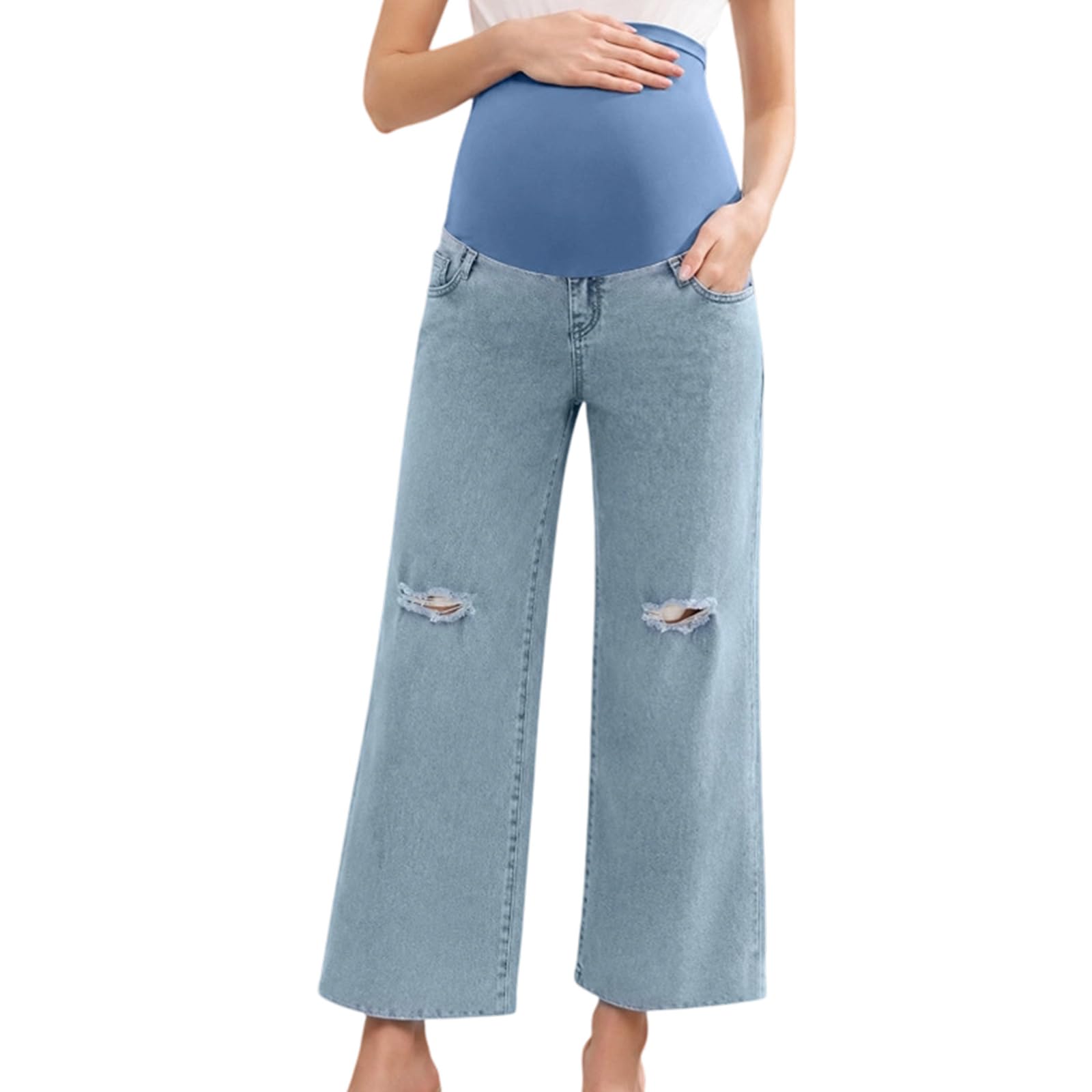 Jeans Premaman per Donna Incinta con Supporto per la Pancia Pantaloni con Tasche a Gamba Dritta per l ' Uso Quotidiano e per Camminare Pantaloni da Donna con Tasca per la Pancia a Gamba Dritta per e