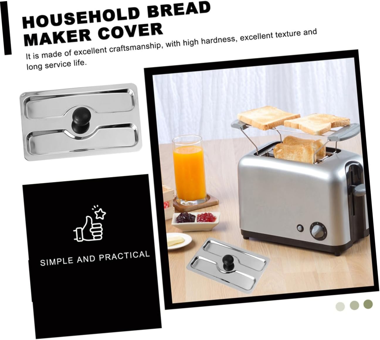 Stainless Steel Toaster Lid Cover for Bread Maker 2-Piece Set Protective Kitchenware Suitable for Household Use Sturdy Kitchen Cover