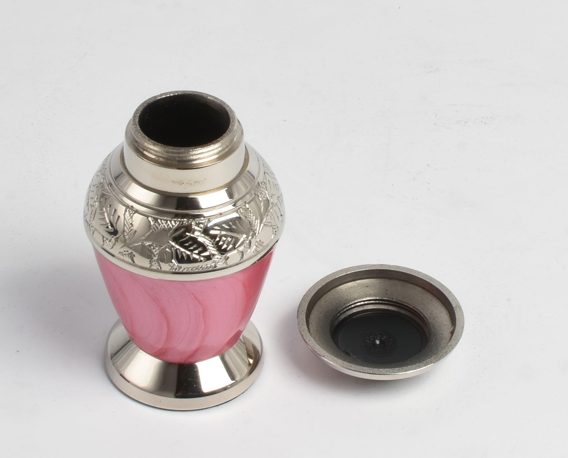 Small Keepsake Urn for Human & Pet Ashes – 3" Memorial Container With Velvet Presentation Gift Box - Capacity 7 Teaspoons - Handcrafted in Metal Aluminium Brass (Dove Pink)