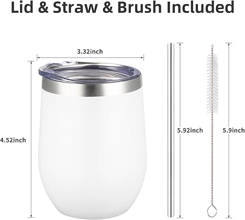 Miniatura 4 de Vaso de vino aislado de 12 oz con tapa y pajita, vaso de vino de acero inoxidable sin tallo de doble pared al vacío, vaso a granel para café,