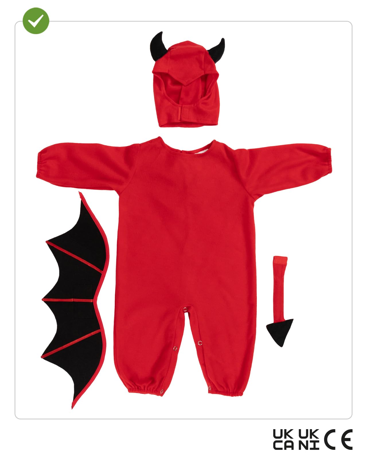 Funidelia Déguisement de Diable pour Bébé avec combinaison, capuche, ailes et queue, Tenue de Démon, Déguisements de Halloween et Carnaval
