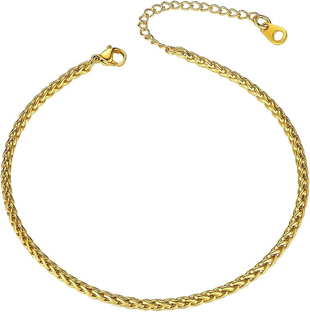GOLDCHIC JEWELRY Ankle Bracelets for Women Girls, Stainless Steel Anklet Chains, Adjustable Figaro/Wheat/Marine/Twist Rope/Cuban Gold Anklets, Custom Foot Chain for Summer Sandals Barefoot Jewellery