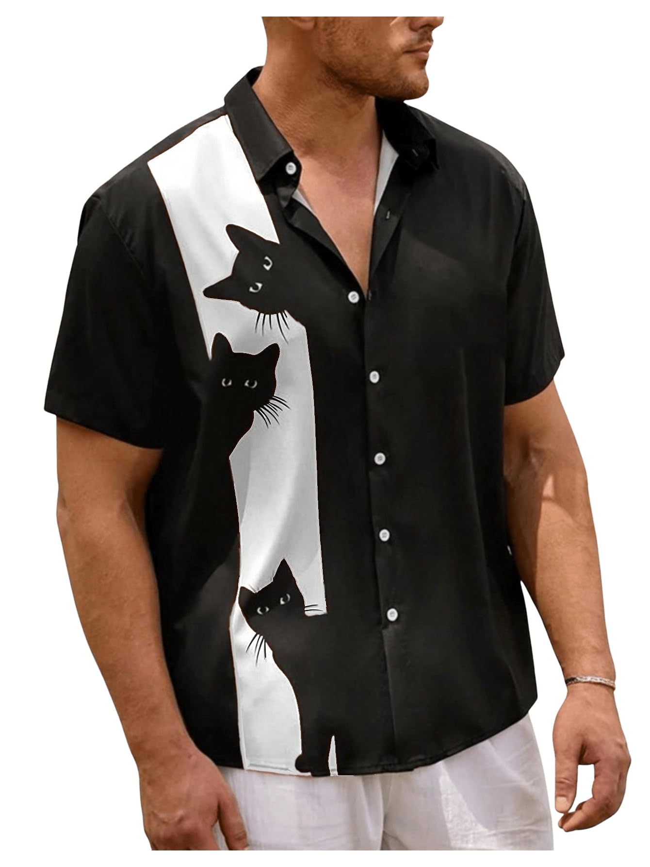 VIPWOLF Men's Funny Cat Graphic Tees Shirt Color ...